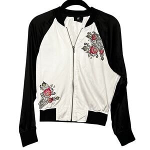 Vintage Y2K Bomber Jacket IZ Byer Size Small Satin Embroidered Baseball Retro